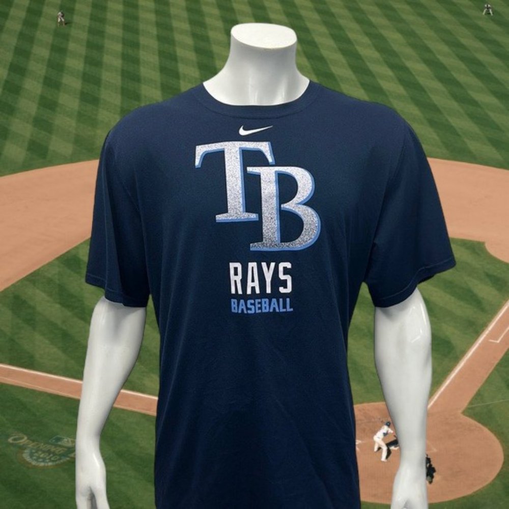 Nike Authentic Dri Fit Tampa Bay Rays Blue White Short Sleeve Shirt Size XXL 2XL